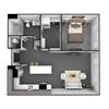 1 Bedroom, 1 Bathroom 724 SF